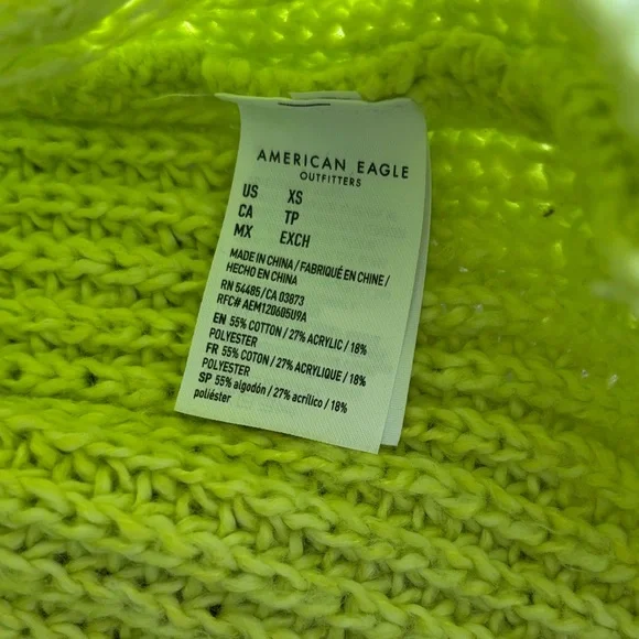 American Eagle Outfitters Neon Lime Cable Knit Mock Neck Sweater - Picture 3 of 4